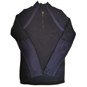 Armani Exchange Luxurious Mock Neck 1/4 Zip Ribbed Navy Sweater - Sz L